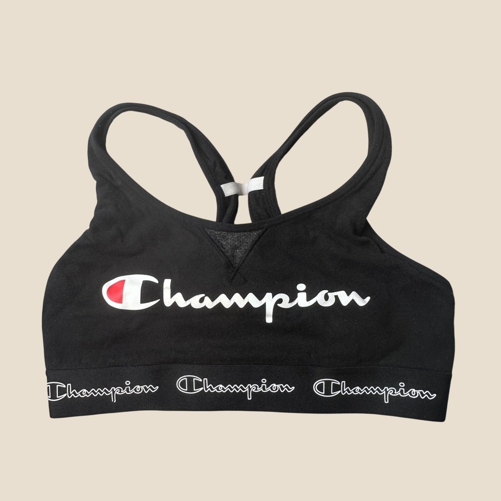 Champion Sports Bra Womens XS Black Logo Racerback Athleisure Activewear 38304